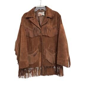 Vintage Brown Suede Leather Fringe The Leather Shop Sears Jacket Sz 18 GS